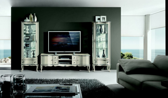 Chic three-piece set RTV with 2x display cabinet Italian furniture living room wall cabinet