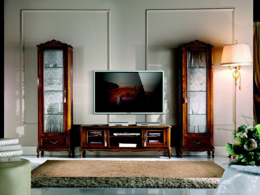 Wall unit 3-piece, TV cabinet, 2x display cabinet, Italian design furniture, living room, baroque style