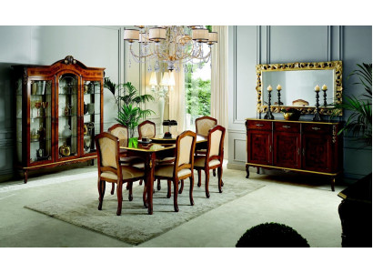 Dining table, 6 chairs, display cabinet, sideboard, mirror, complete dining room set, 10 pieces.