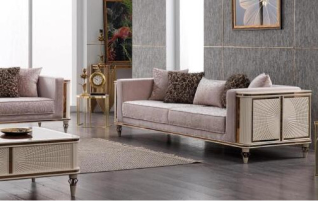 Sofa Couch Upholstered Furniture Designer Couches 3+3 Seater Textile Big Sofas