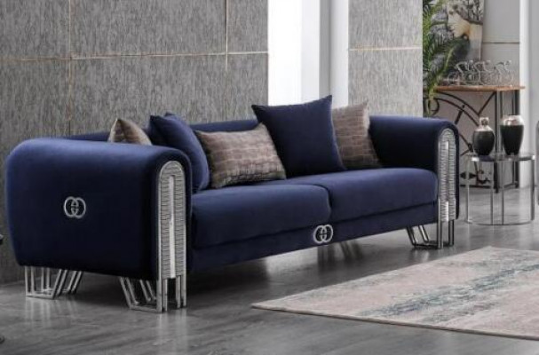 Velvet Couch Silver Luxury Sofa Set 3+3 Seater Sofas 2-piece.