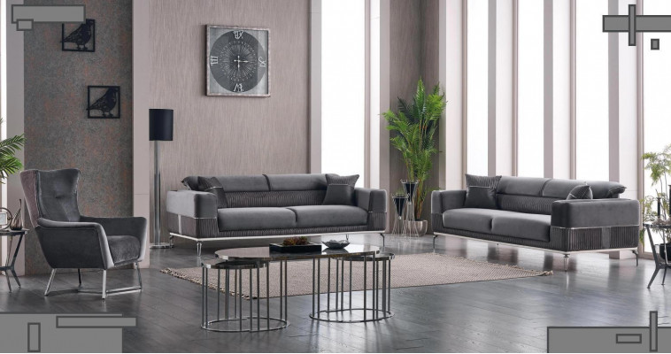 Luxury Sofa Set 331 Seating Living Room Set Gray Sofa Textile Furniture New