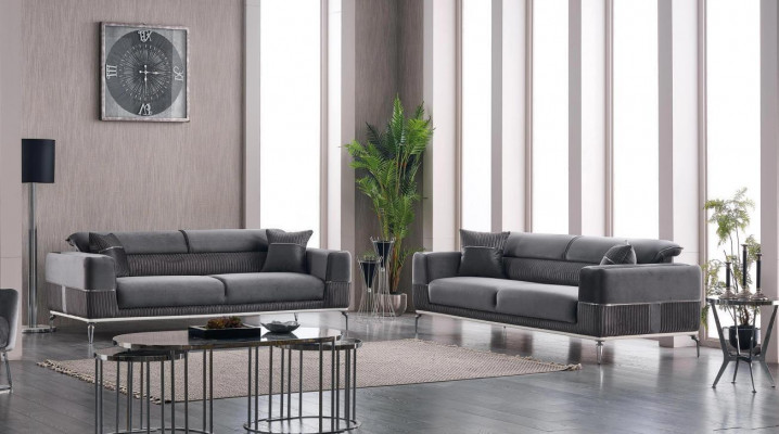 Gray designer couch, club furniture, couches, 3+3 seater upholstery, 230cm sofas.