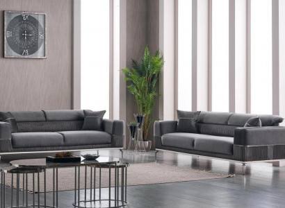 Gray designer couch, club furniture, couches, 3+3 seater upholstery, 230cm sofas.