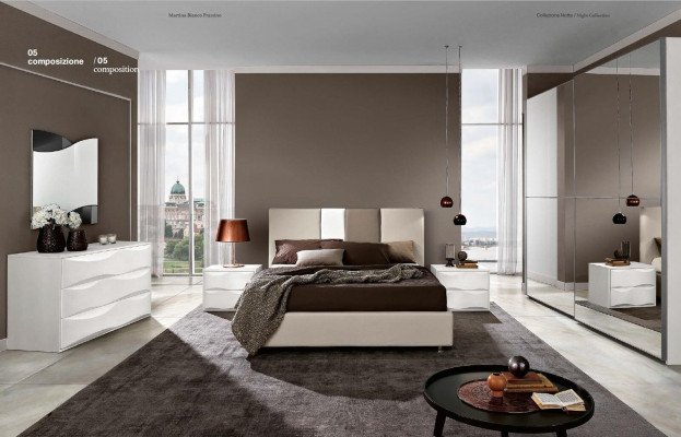 Bedroom set 6-piece: bed, nightstand, dresser, mirror, wardrobe.