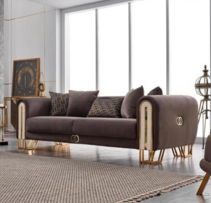 Luxury Couch Gold Metal Sofa Three-Seater Sofas Upholstered Furniture 240cm