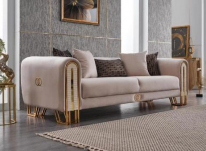 Luxury Sofa Couch Gold Metal Three-Seater Couches Upholstery Three-Seater Fabric