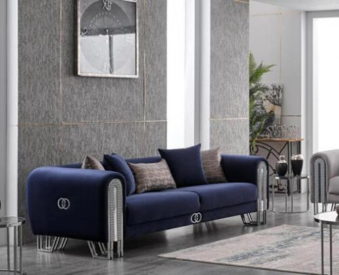 Luxury sofa upholstery furniture living room couches blue 240cm three-seater