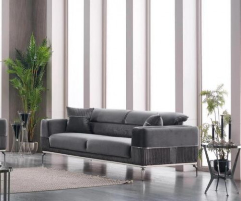 Gray Sofa 3-Seater Luxury Couch Gray Furniture Upholstery Fabric Velvet