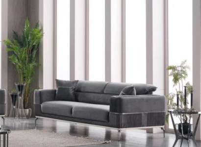 Gray Sofa 3-Seater Luxury Couch Gray Furniture Upholstery Fabric Velvet