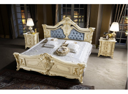 Bed Bedroom Set Furniture Art Deco Luxury Beds 2x Nightstand 3-piece Set.