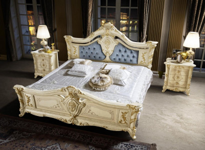 Bed Bedroom Set Furniture Art Deco Luxury Beds 2x Nightstand 3-piece Set.