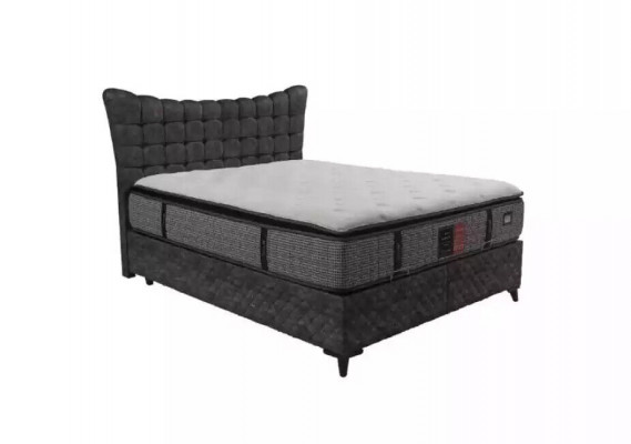 Box spring bed luxury double bed incl. mattress with checkered pattern gray