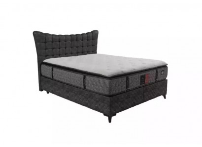 Box spring bed luxury double bed incl. mattress with checkered pattern gray