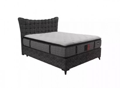 Box spring bed luxury double bed incl. mattress with checkered pattern gray