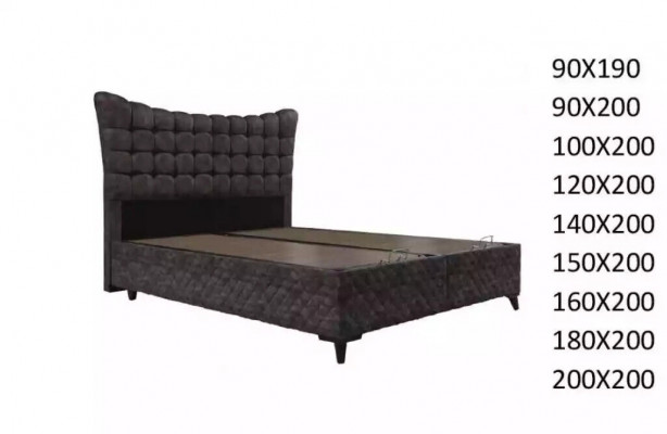 Box spring bed luxury double bed incl. mattress with checkered pattern gray