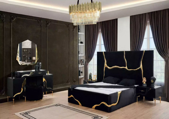 Luxury bedroom furniture bed with golden snake pattern beds 200x200