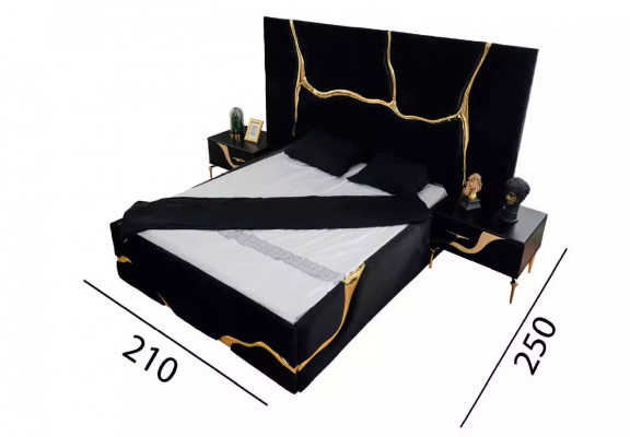Luxury bedroom furniture bed with golden snake pattern beds 200x200