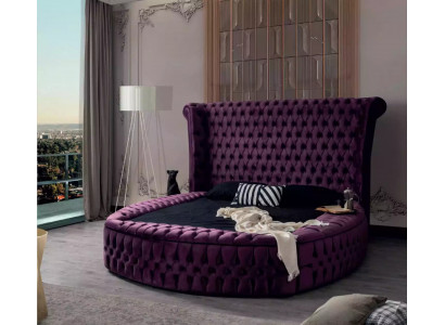 Round Chesterfield Bed Purple Beds Furniture Velvet Textile Hotel Interior Double