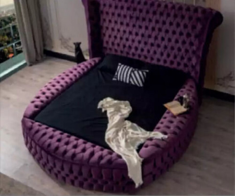 Round Chesterfield Bed Purple Beds Furniture Velvet Textile Hotel Interior Double