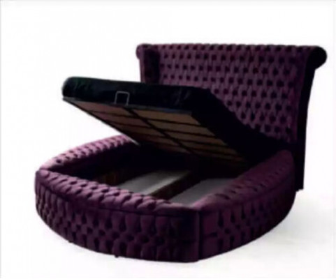 Round Chesterfield Bed Purple Beds Furniture Velvet Textile Hotel Interior Double