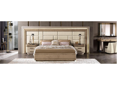 Bedroom furniture bed solid beige Italian furniture wood double bed