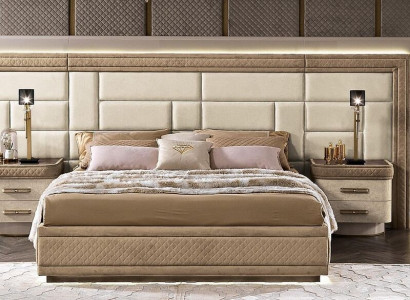 Bedroom furniture bed solid beige Italian furniture wood double bed