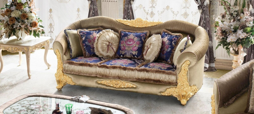 Furniture Textile Sofa Baroque 3-Seat Classic Three-Seater Sofa Couch Upholstery