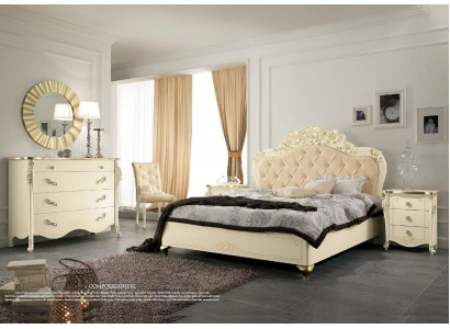 Bedroom set beige bedroom bed nightstand dresser mirror chair 6-piece.