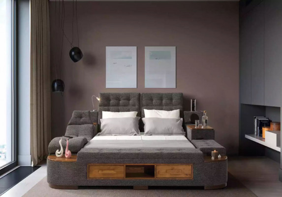 Multifunction Bed Double Beds Modern Bed Frame Beds 200x200cm Hotel New