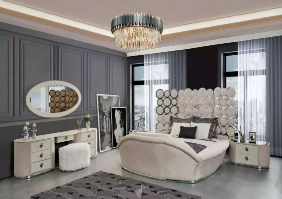 Bedroom bed 2x nightstands luxury bed set complete design furniture