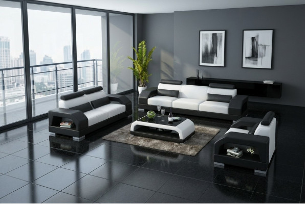 Leather sofa couch living area 3+2+1 seater suite design modern sofa G8001D