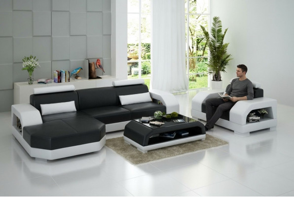 Leather sofa couch living area corner sofa + 1-seater suite design modern G8001E