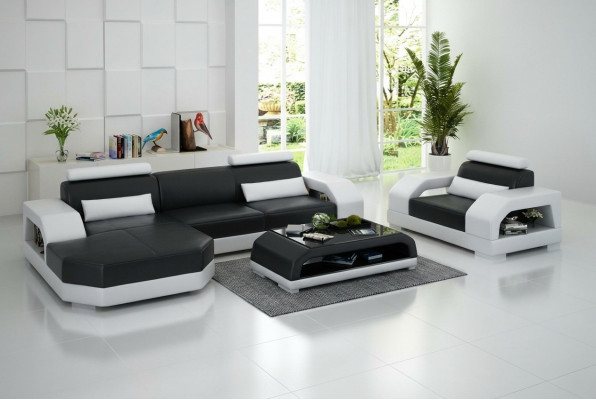 Leather sofa couch living area corner sofa + 1-seater suite design modern G8001E