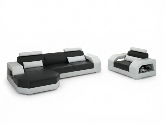 Leather sofa couch living area corner sofa + 1-seater suite design modern G8001E