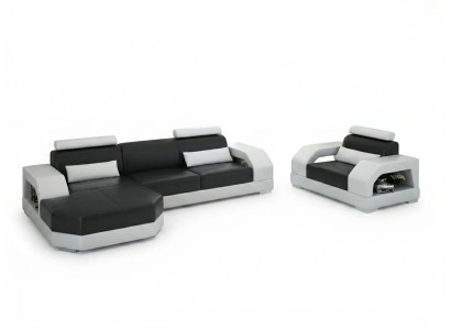 Leather sofa couch living area corner sofa + 1-seater suite design modern G8001E