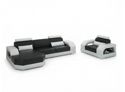 Leather sofa couch living area corner sofa + 1-seater suite design modern G8001E