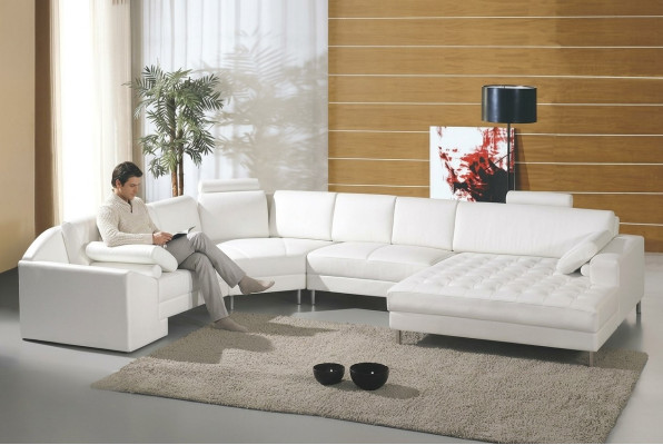 Modern living landscape with Chesterfield buttons leather sofa sofa couch upholstery