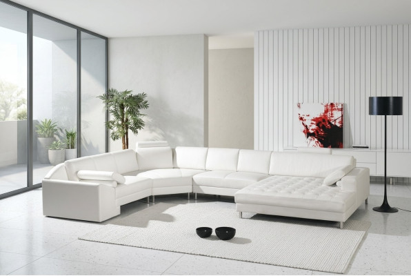 Modern living landscape with Chesterfield buttons leather sofa sofa couch upholstery