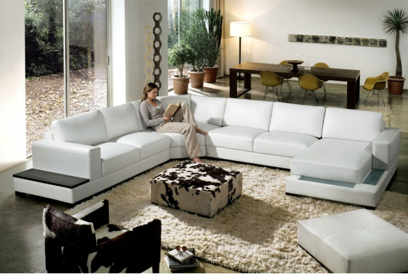 Large leather sofa couch seat cushion corner set living landscape with lighting