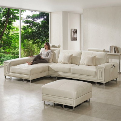 Leather sofa couch upholstery corner set 190x334cm living room landscape L shape 2055
