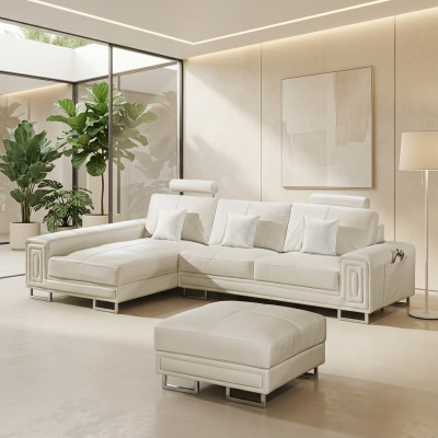 Leather sofa couch upholstery corner set 190x334cm living room landscape L shape 2055