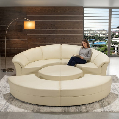 Round XXL upholstered living landscape couch round corner sofa leather sofa seat corner suite