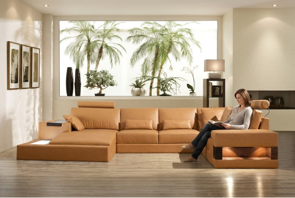 Large XXL leather sofa couch upholstery corner lounge suite U-shape living area