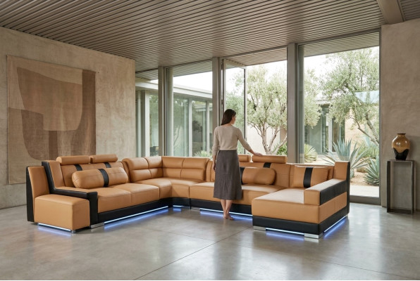 XXL U-Shape Leather Living Landscape Couch Upholstered Seat Corner Sofa Large Suite