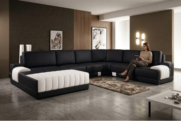 Upholstered Leather Sofa Couch Upholstered Corner Seating Set U Shape XXL Big