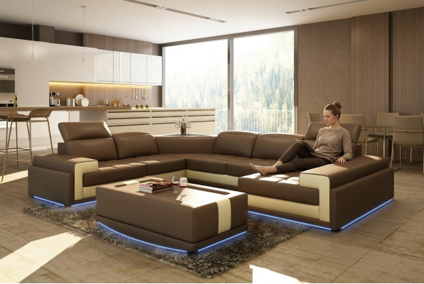 Leather sofa couch living landscape corner sofa modern corner suite design decor