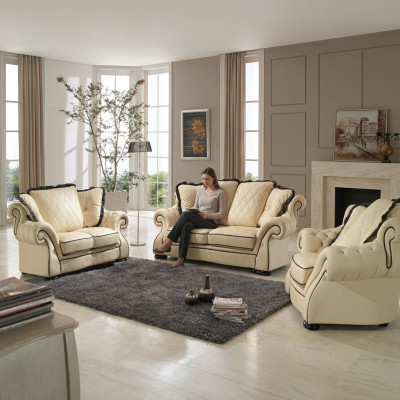 Classic sofa set, upholstered leather sofa set 3+2+1 sofas