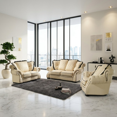 Classic sofa set, upholstered leather sofa set 3+2+1 sofas