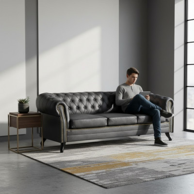 Chesterfield Sofa Set Sofa 3+1+1 Couch Upholstery Set Sofas Couches Leather Fabric